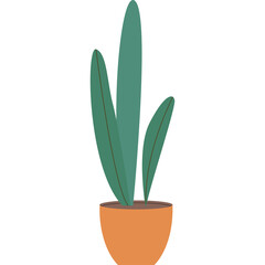 Tall Green Cactus Plant In A Round Terracotta Pot With A White Background And Simple Vector Art Style
