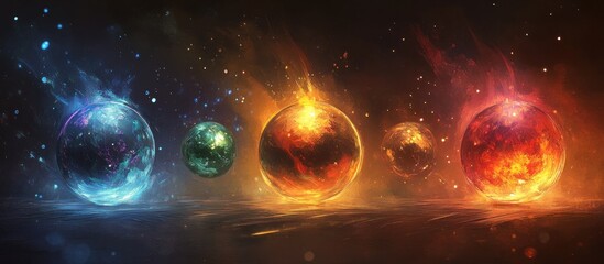 Celestial Orbs in Fiery Embrace