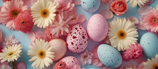 Colorful Easter Eggs and Flowers