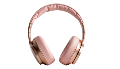 Stylish pink headphones designed for an immersive audio experience. The headphones feature a sleek design with comfortable earcups and a headband. 