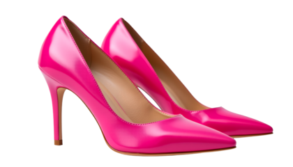 A pair of stylish pink high heels, perfect for making a fashion statement. The shoes are in a vibrant pink color with a pointed toe and slender heels