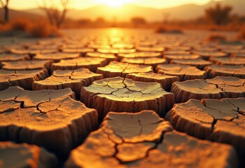 Cracked Earth under Intense Sunlight Dramatic Texture and Pattern Dry Landscape