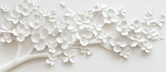 White 3D Floral Branch on a White Background