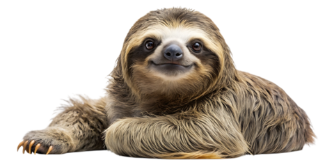 Adorable three-toed sloth relaxing calmly isolated detailed furry creature portrait