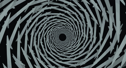 A mind bending vortex of sharp spikes spirals into a dark abyss.