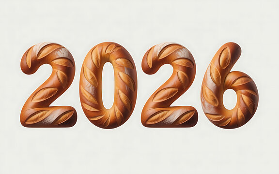Year 2026 numbers made of bread dough texture