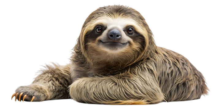 Adorable three-toed sloth relaxing calmly isolated detailed furry creature portrait
