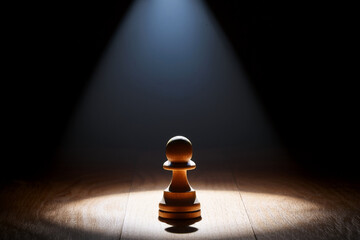 A lone pawn in dramatic light, symbolizing the journey from self-doubt to personal empowerment.
