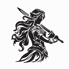 Princess Silhouette Holding Sword Royalty Vector Illustration