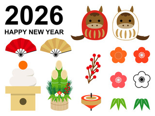 2026年賀状素材セット_シンプルかわいい