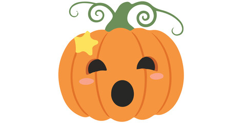 Cute cartoon pumpkin with happy face illustration, Adorable halloween pumpkin character design, Funny smiling pumpkin cartoon art