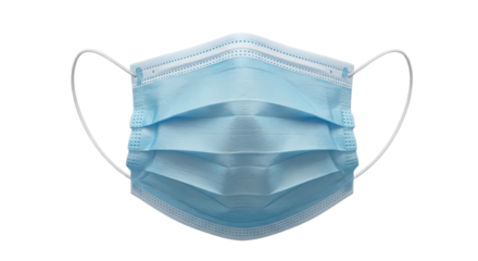Closeup of a blue surgical face mask isolated on transparent background, a vital tool for protection against viruses