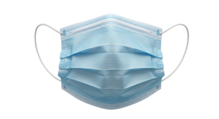 Closeup of a blue surgical face mask isolated on transparent background, a vital tool for protection against viruses
