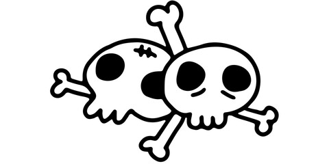 Cute cartoon skulls and bones illustration, Funny skull faces halloween design, Adorable spooky skulls cartoon drawing