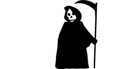 Grim reaper silhouette, death figure, spooky skeleton with scythe, Halloween horror design