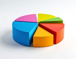 3D pie chart with twelve colorful separated segments on reflective surface and gradient background for editorial business analytics data visualization and statistical presentation-themed visuals