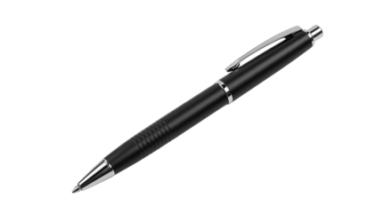 Sleek black ballpoint pen isolated on transparent background, a classic writing tool for everyday use and professional tasks