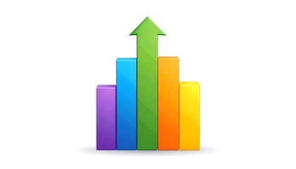 A multicolored bar graph points upward with a green arrow, representing growth and success on a white background