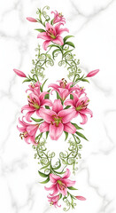 Pink lily flower arrangement isolated on white background