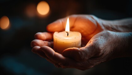Hands Holding Prayer Candle: A Serene Image Of Two Hands Delicately Holding A Flickering Prayer Candle, Casting A Warm Glow.
