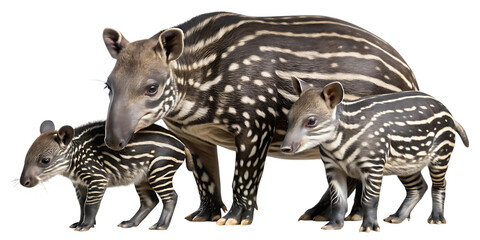 Obraz premium Detailed image of a tapir family with young on a capturing their unique striped patterns