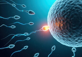 Sperm approaching and fertilizing a human egg cell
