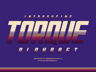 Speed style alphabet design with uppercase, numbers and symbol