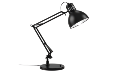 Black architect lamp isolated on transparent background, providing focused lighting for tasks and projects in a modern setting