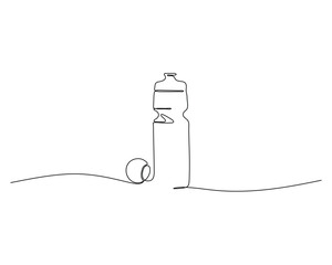 Minimalist line art of plastic water bottle with cap removed, modern hydration concept design
