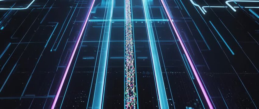 A motion graphic visualizing a machine learning algorithm sorting streams of data. An abstract concept for big data, analysis, and organization.