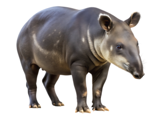 Detailed close-up photo of a south american tapir standing isolated on a plain background