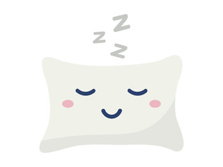 ZZZ sleep and snore icon with cute pillow character. Relax and rest concept. Flat cartoon vector illustration isolated on white background.