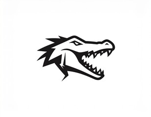 Fototapeta premium Alligator Symbol: A striking black and white symbol of an alligator head, depicting the raw power, resilience, and predatory instincts. The image is clean and minimalistic.