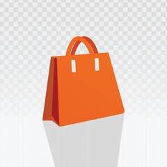 Isometric orange shopping bag with subtle shadow and reflection. Perfect for e-commerce, online stores, retail apps, checkout icons, digital sales promotions, shopping graphics, and modern web