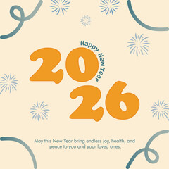 Minimalist "Happy New Year 2026" Card Design with Playful Font and Confetti
