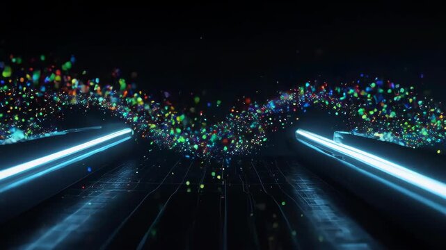 A motion graphic visualizing a machine learning algorithm sorting streams of data. An abstract concept for big data, analysis, and organization.