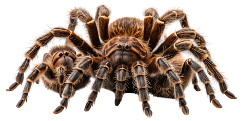 Detailed macro photograph of a large tarantula spider showing hairy legs and exoskeleton