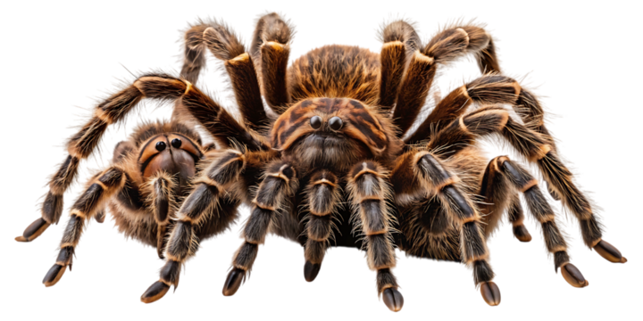 Detailed macro photograph of a large tarantula spider showing hairy legs and exoskeleton