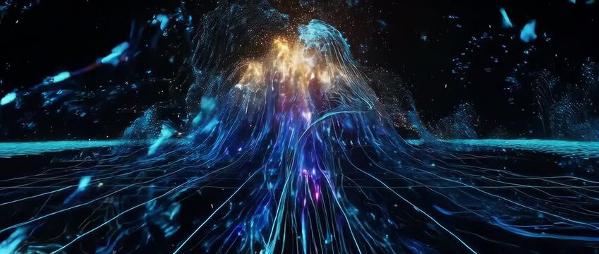 A powerful, cinematic animation of an energy wave expanding, symbolizing a quantum computing breakthrough. Futuristic technology background.