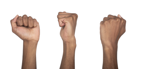 African fist clenched and raised up in strong gesture, symbol of power, protest, and strength, human