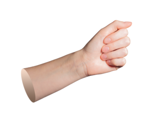 Female hand with clenched fingers, showing smooth skin and neatly groomed nails in a natural, tidy