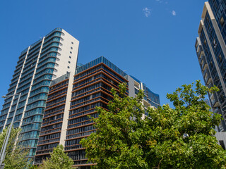 Obraz premium Residential Houses and apartment buildings on Parramatta River Sydney Harbour on a warm spring cloudy overcast day in Sydney NSW Australia 