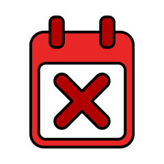 calendar icon with cross mark X. not done icon vector illustration. red calendar icon.