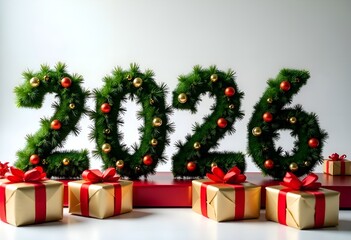 Decorated numbers 2026 with gift boxes.