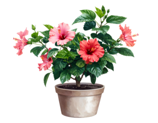 Hibiscus syriacus in Pot on Transparent Background
