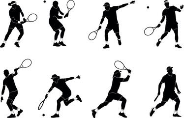 tennis, player, sport, game, match, athlete, racket, ball, silhouette, action, vector, exercise, fitness, 