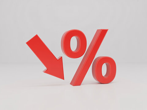 Dramatic red percentage drop with arrow pointing down suggesting loss, decline, or sale event for finance, marketing, or retail concepts