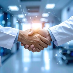 Medical professionals shaking hands symbolizing collaboration and trust in healthcare innovation.