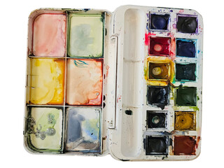 Watercolor Paint Palette With Mixing Tray and Colorful Pans © Ella