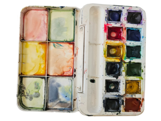 Watercolor Paint Palette With Mixing Tray and Colorful Pans